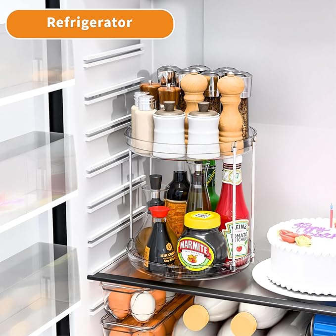 2 Tier Lazy Susan Turntable for Cabinet,Countertop,Pantry,9.5"W Spinning Seasoning Organizer,Double Rotating Kitchen Spice Rack Organizer and Condiments,Medicine,Vitamin Bottle Organizer Carousels,2Pc-CasaMuseHome