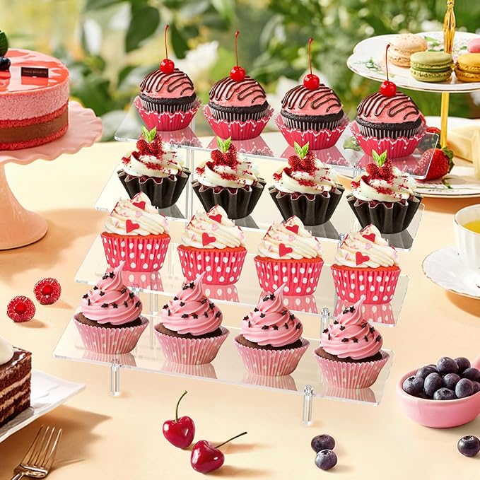 Acrylic Display Riser Stand Shelf Clear 4 Tier Cupcake Stand Perfume Display Holder Figures Desktop Decoration and Organizer Showcase Toys Retail Display Rack Candy Dessert Buffet 4 Steps Collection-CasaMuseHome