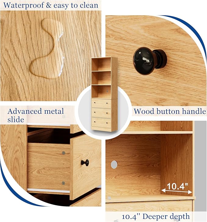 71" Tall Bookshelf with Storage, Bookcase with Drawers, Farmhouse Wooden Corner Book Shelves, Mid Century Modern Book Shelf Wall Standing Home Decor Furniture for Living Room, Bedroom, Office, Kitchen-CasaMuseHome