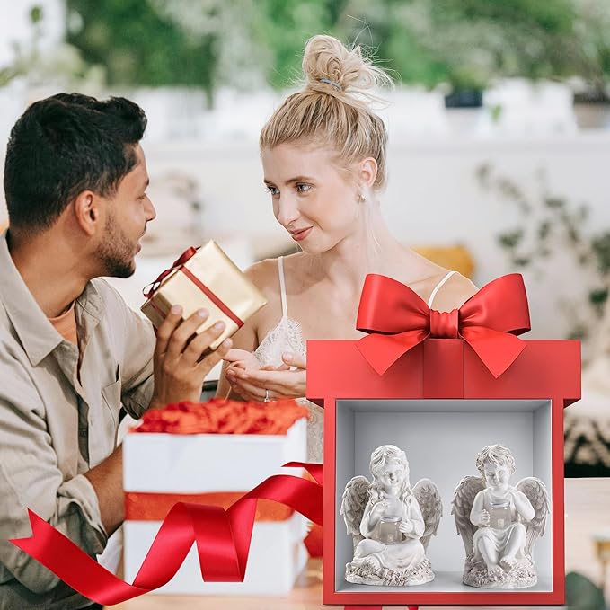 2 Pack Outdoor Angel Statue Garden Decor, Classic Solar Angel Figurine Decoration for Yard Art Indoor Porch Home Lawn Outside Light up Cherub Sculpture Guardian Wings Memorial Gifts-CasaMuseHome