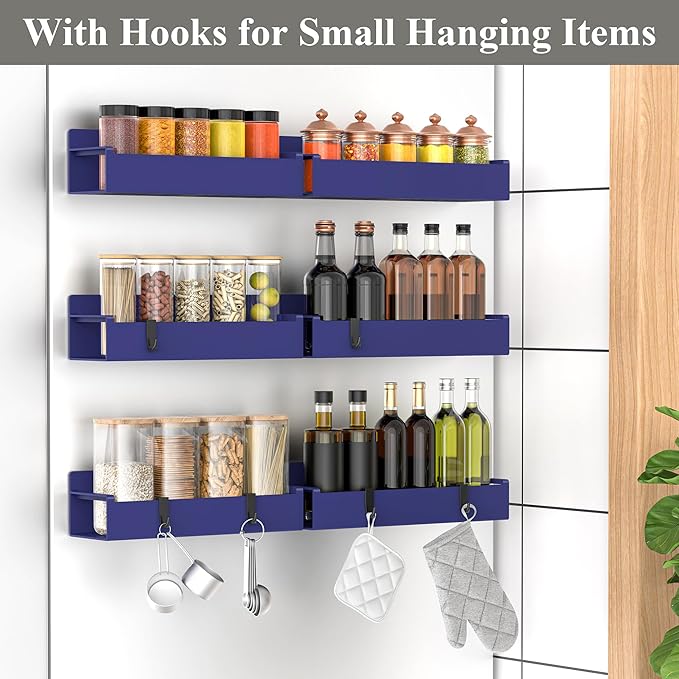 6 Pack Magnetic Spice Rack Organizer for Refrigerator and Oven, Dark Blue Fridge Organizers and Storage for Kitchen-CasaMuseHome