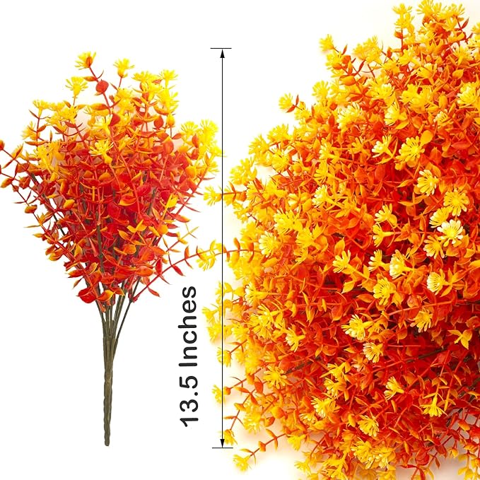 12 Bundles Artificial Fall Flowers No Fade Faux Autumn Plants, Fake Indoor Outdoor Greenery Decorations for Thanksgiving Christmas Wedding Party Home Garden Fireplace Décor (Fall Orange)-CasaMuseHome