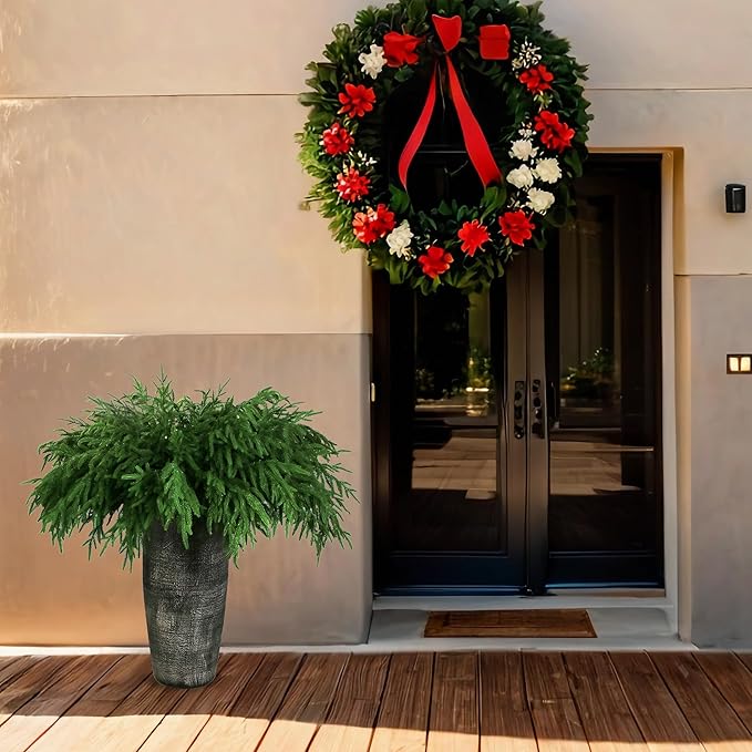 12Pcs Artificial Norfolk Pine Branches 36" Plastic Christmas Plants Decor Faux Greenery Stems Pine Picks Outdoor Faux Plants UV Resistant for Xmas Indoor, Front Porch Home Décor (12, 36inch)-CasaMuseHome