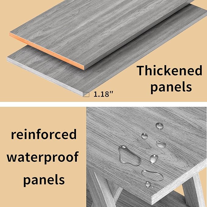 47” Wood Coffee Tables for Living Room Rustic Stands with Storage Shelf Grey Coffee Tables for Living Room Farmhouse Center Stands with Shelf Farmhouse Rectangle Center Table-CasaMuseHome