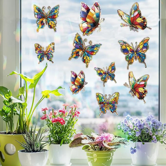 20pcs Window Decals for Bird Strikes, Anti Collision Window Clings, Rainbow Reflection Window Sticker, Butterfly Style Sun Catcher Stickers for Glass Windows-CasaMuseHome