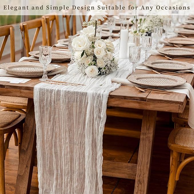 10FT 12 Pack White Cheesecloth Table Runner 20 x 120 Inch Long Rustic Gauze Cheese Cloth Table Runner for Wedding Bridal Baby Shower Table Decorations Boho Fabric Sheer Birthday Party Table Decor-CasaMuseHome