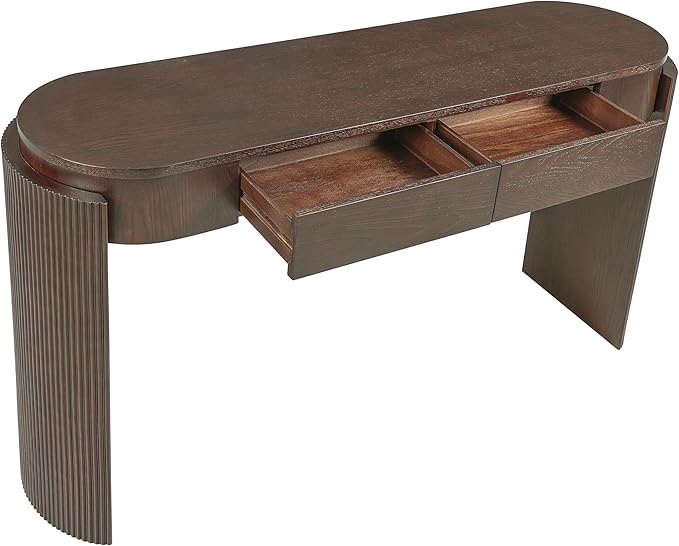 55" Sofa Table with Oval Top and 2 Drawers, Entryway Console Table with Fluted Design for Hallway,Foyer,Entry and Living Room (Fully Assembled-Espresso)-CasaMuseHome