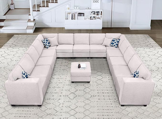 L Lengend Vansen Modular Sectional Sofa U Shaped Couch with Ottoman Modern Reversible Corner Sectional Couch for Living Room (Light Grey, U Shaped Sofa-6)-CasaMuseHome