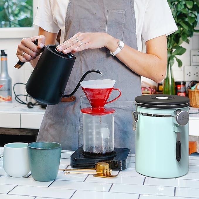 35OZ Coffee Canister for ground coffee with Date Tracker,Mint Green 304 Stainless Steel Kitchen Food Airtight storage container for Coffee Beans or Grounds, Tea, Sugar-CasaMuseHome
