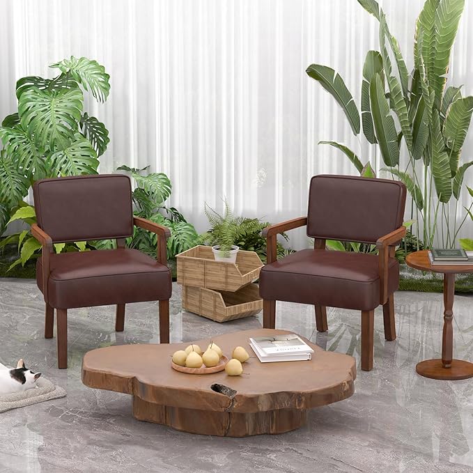 Accent Chair, PU Leather Living Room Chairs Oversize with Soft Seat and Armrests for Living Room Dinning Room Bedroom Reading Room Waiting Room-CasaMuseHome