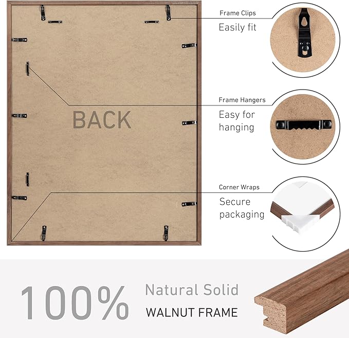 22x28 Poster Frame Set of 2 Natural Solid Walnut Photo Frames with 18x24 Removable Mat Wall Hanging Large Handcrafted Frame with HD Plexiglass Wall and Tabletop Display Large Picture Frame-CasaMuseHome
