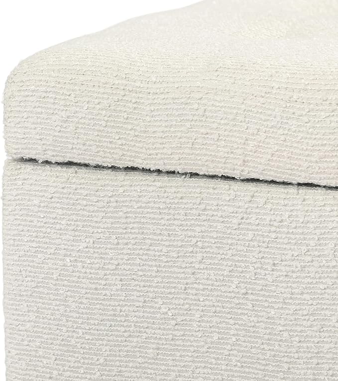 Adeco 18 Inch High Cube Ottoman Storage, Linen Chair Foot Stools, Upholstered Vanity Stool with Hinged Lid, Solid Wood Legs (White Circle Yarn)-CasaMuseHome