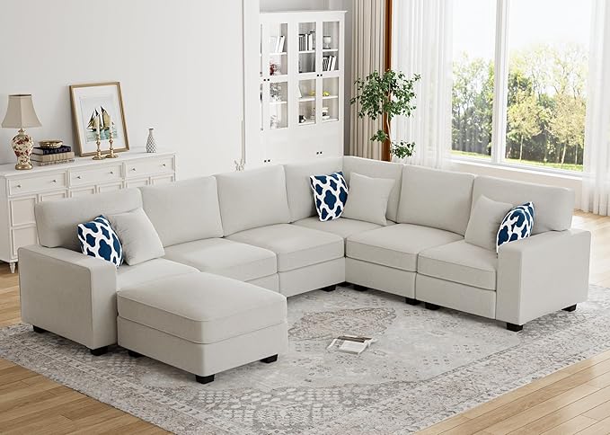 L Lengend Vansen Modular Sectional Sofa U Shaped Couch with Ottoman Modern Reversible Corner Sectional Couch for Living Room (Cream, U Shaped Sofa-2)-CasaMuseHome