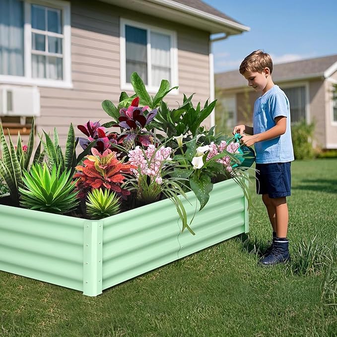6x3x1ft Large Outdoor Planter Boxes Kit Set of 2, Galvanized Raised Bed Planter with Open-Ended Base Design, Elevated for Outdoor Plants, Durable Raised Bed for Gardening,Green-CasaMuseHome