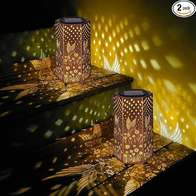 2 Pack Hummingbird Solar Lanterns Outdoor Waterproof - Birthday Gifts for Women, Men, Mom, Solar Lights Outdoor Hanging Garden Decor for Outside, Patio, Outdoor, Yard, Lawn, Balcony-CasaMuseHome