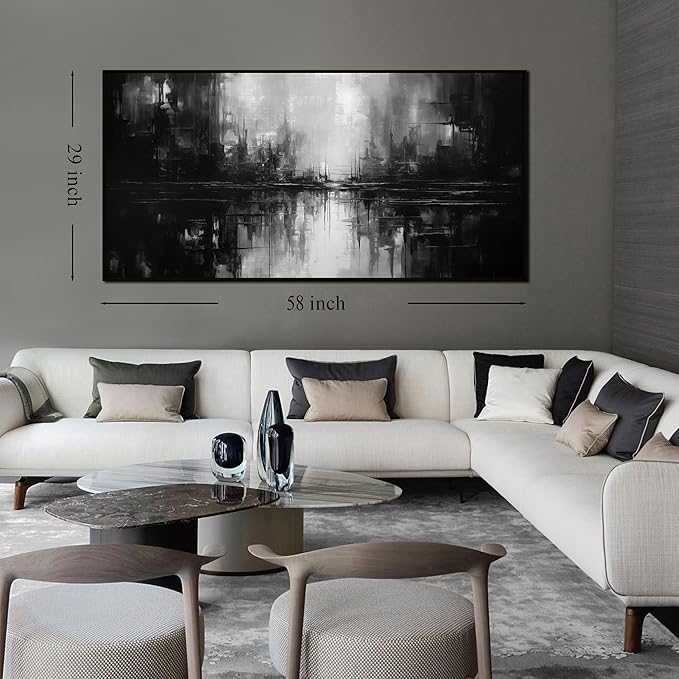 Abstract Painting Canvas Wall Art Living Room Black Wall Decor for Bedrom Home Office Decor Large Picture Frames for Wall 29 x 58 Inch-CasaMuseHome