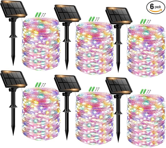 6 Pack Solar Fairy Lights for Outside Waterproof, 49FT/15M 150LED Solar String Lights Outdoor 8 Modes Solar Twinkle Lights for Garden Yard Christmas Tree Wedding Party Decor, Multicolor-CasaMuseHome