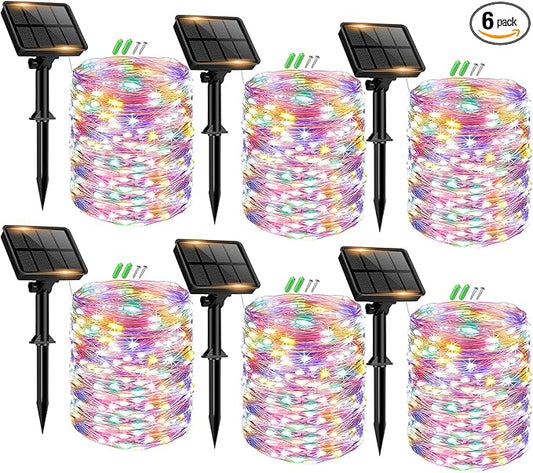6 Pack Solar Fairy Lights for Outside Waterproof, 49FT/15M 150LED Solar String Lights Outdoor 8 Modes Solar Twinkle Lights for Garden Yard Christmas Tree Wedding Party Decor, Multicolor-CasaMuseHome