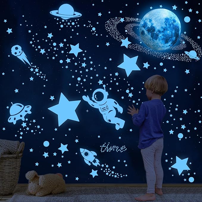 530 Glow in The Dark Stars Ceiling Stars Glow in The Dark Glow Moon and Space Wall Decals Astronaut Universe Galaxy Planet Wall Stickers Glowing Wall Stickers Kid Boys Living Room Decor-CasaMuseHome