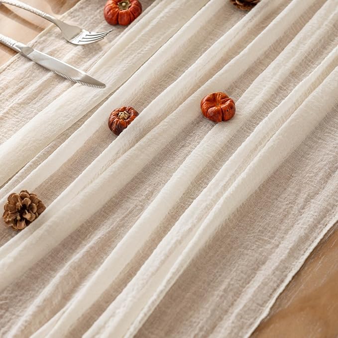 6pcs Ivory Gauze Rustic Cheesecloth Table Runner 120 Inch 10 FT for Wedding Baby Shower Bridal Shower Birthday Engagement Garden Outdoor Party Long Sheer Boho Decorations-CasaMuseHome