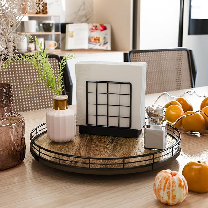 Acacia Wood 13" Lazy Susan Turntable Organizer for Table Top, Farmhouse Round Wooden Lazy Susan for Cabinet Kitchen Centerpieces Coffee Table, for Condiments Spices, Bathroom Vanity Tray Decor-CasaMuseHome