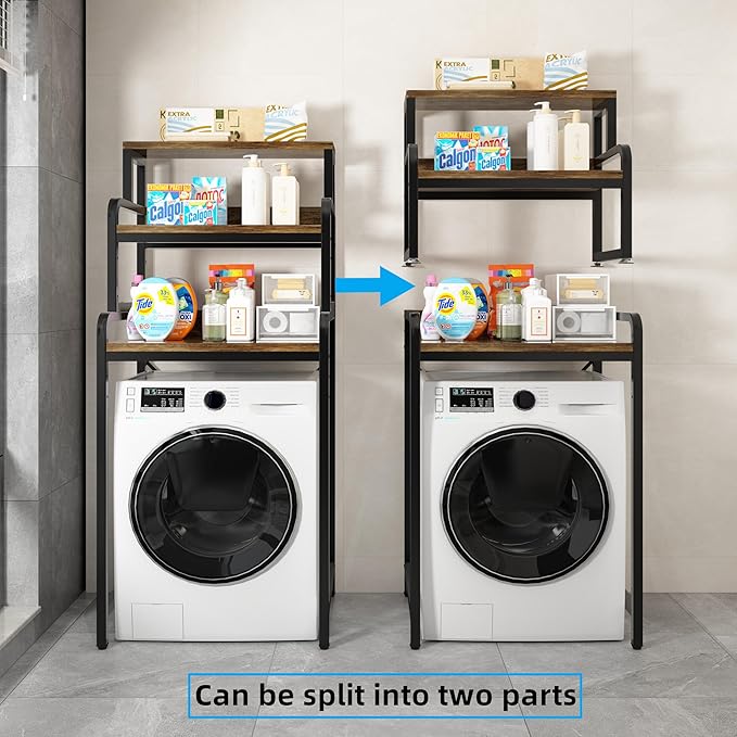 3-Tier Bathroom Room Shelf Washing Machine Storage Utility Rack Over The Toilet Washer Dryer Storage Bathroom Organizer Rack Space Saving Shelving Units Clothes Dryers Shelf-CasaMuseHome