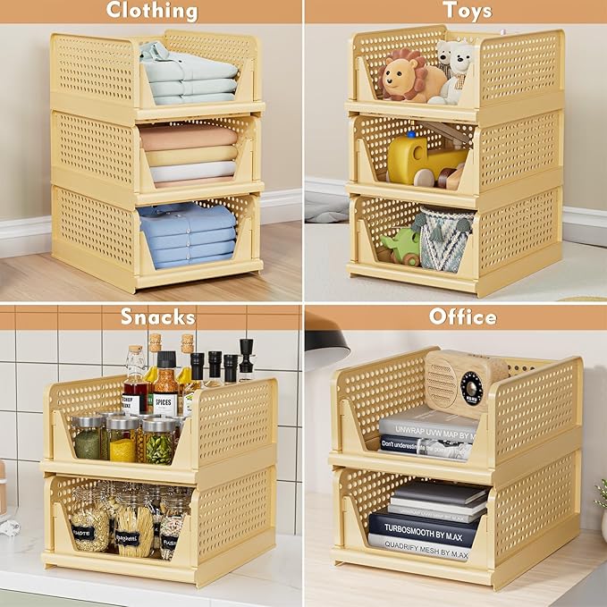 5 Pack Stackable Closet Storage Basket - Stackable Storage Bins, Multifunctional & Foldable Closet Organizer, Wardrobe Cupboard Space-Saving Hat Storage Drawer Organizer, Yellow-CasaMuseHome