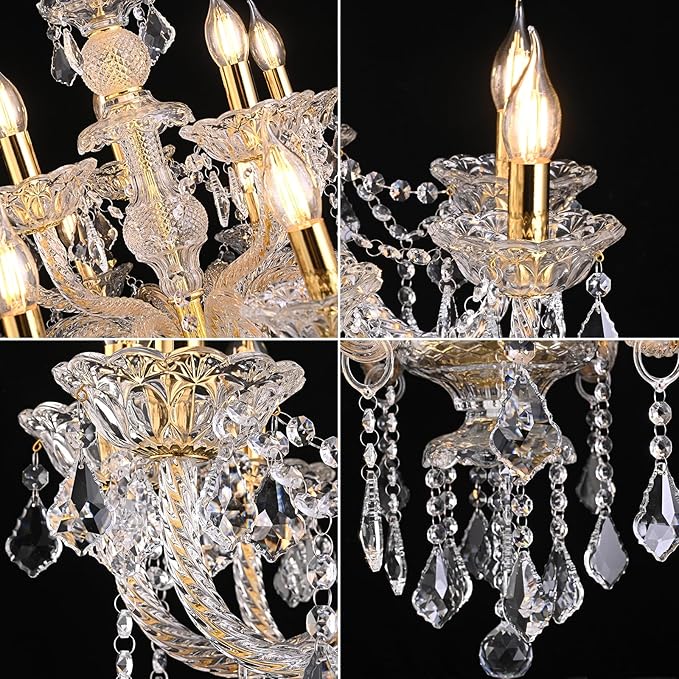 15 Light Crystal Chandelier Double Layer Flush Mount Ceiling Light Fixture with K9 Crystals for Living Room Dining Room Bedroom Luxury Hanging Lamp Lighting Fixtures-CasaMuseHome