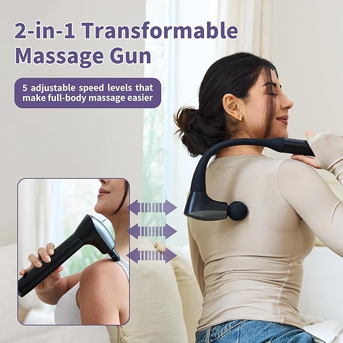 2-in-1 Detachable Muscle Massage Gun Deep Tissue with 20'' Extension Handle, Back and Neck Massager for Pain Relief, Handheld Massager for Shoulder Lower Back Leg Waist, FSA-HSA Eligible-CasaMuseHome
