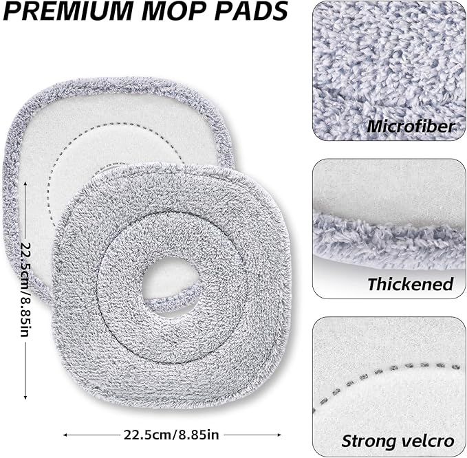 9 Inch Square Microfiber Mop Pad Refill Compatible with True & Tidy Mop System and Most 9 Inch Square Spin Mops - Thickened Washable & Reusable Mop Replacement Pad for Wet Dry Mopping(3 Pack)-CasaMuseHome