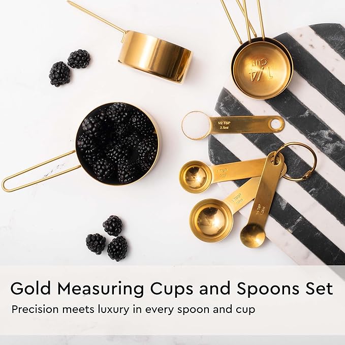 Gold Kitchen Utensils Set - 19-Piece Set Includes Stainless Steel Gold Utensils, White Silicone Tools, and Measuring Cups and Spoons - Luxury Kitchen Accessories for Modern Cooking, Serving, & Gifting-CasaMuseHome