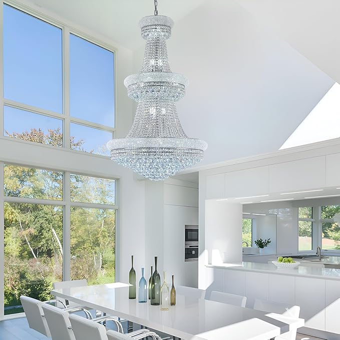 31 - Light Large Empire Crystal Chandelier for High Ceiling Foyer Entryway Staircase Living Room Dining Room Chrome Finish-CasaMuseHome