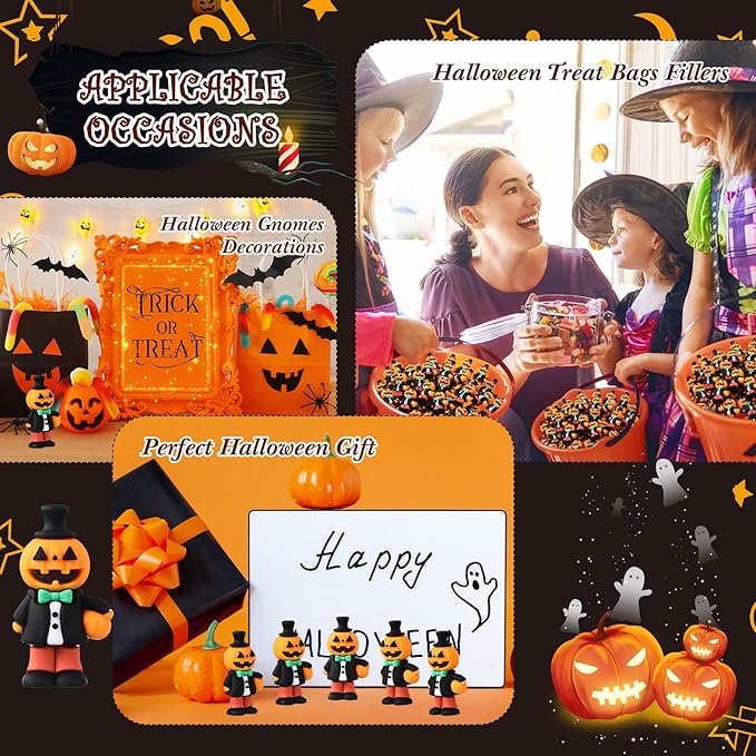 50 Pcs Halloween Mini Figurines Tiny Pumpkin Figures to Hide and Seek Rubber Wizard Miniatures Ornaments Gifts for Halloween Party Favors Table Decorations(Pumpkin)-CasaMuseHome