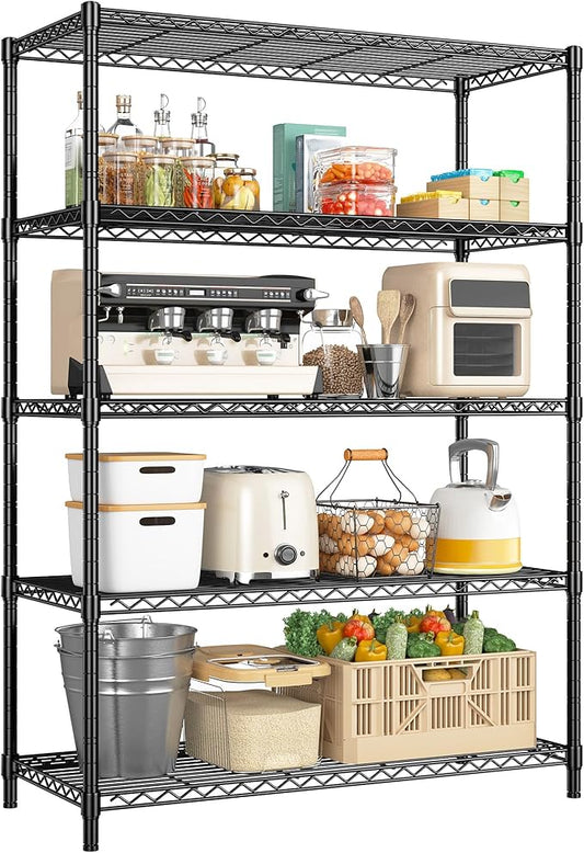 5 Tier Storage Shelves 71"H Wire Shelving Adjustable Metal Shelving,1000LBS Pantry Shelves Sturdy Steel Wire Shelf for Kitchen Commercial Pantry Garage Warehouse ,71"H X35.5"W X13.8"D, Black-CasaMuseHome
