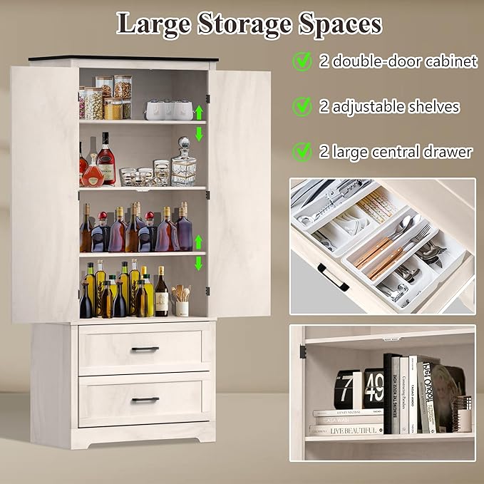 71" Kitchen Pantry Storage Cabinet, Barn Doors Tall Storage Pantry Cabinet with Drawers & Adjustable Shelf, Modern Farmhouse Cupboard Wood Pantry for Kitchen, Living Room, Dining Room, Oak Beige-CasaMuseHome