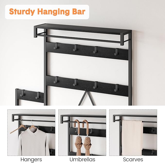 IDEALHOUSE Parent-Child Coat Rack Shoe Bench Hall Tree with Bench and Shoe Storage Industrial Coat Tree Entryway Large Organizer with Shoe Rack, Storage Cubbies, Hooks, and Top Shelf-CasaMuseHome