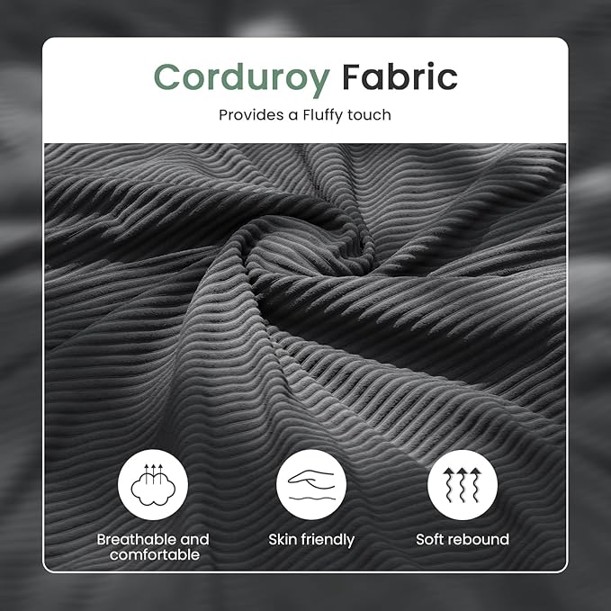 3 Pieces Corduroy Couch Set for Living Room, 8 Seats Cloud Sofa, Deep Seat Floor Couch for Bedroom, Futon Modern Sofa Sectional Bed, Black Corduroy-CasaMuseHome