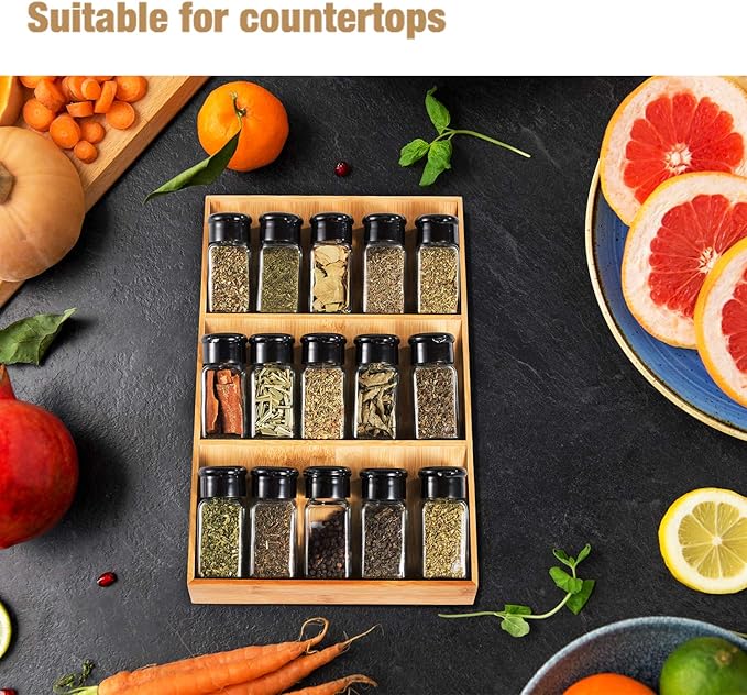 3-Tier Bamboo Drawer Spice Rack Wooden Kitchen Cabinet Spice Organizer Spice Jar Holder, Medicine/Health Care/Vitamin Bottles Storage Rack (Pre-Measure Drawer Dimensions), 1 Pack Drawer Rack-CasaMuseHome