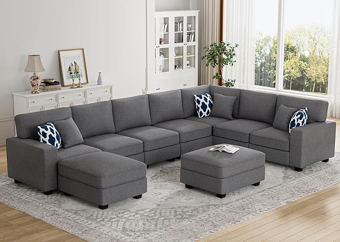 L Lengend Vansen Modular Sectional Sofa U Shaped Couch with Ottoman Modern Reversible Corner Sectional Couch for Living Room (Dark Grey, U Shaped Sofa-5)-CasaMuseHome