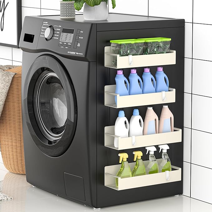 4 Pack Magnetic Spice Rack Organizer for Refrigerator and Oven, Cream White Fridge Organizers and Storage for Kitchen-CasaMuseHome