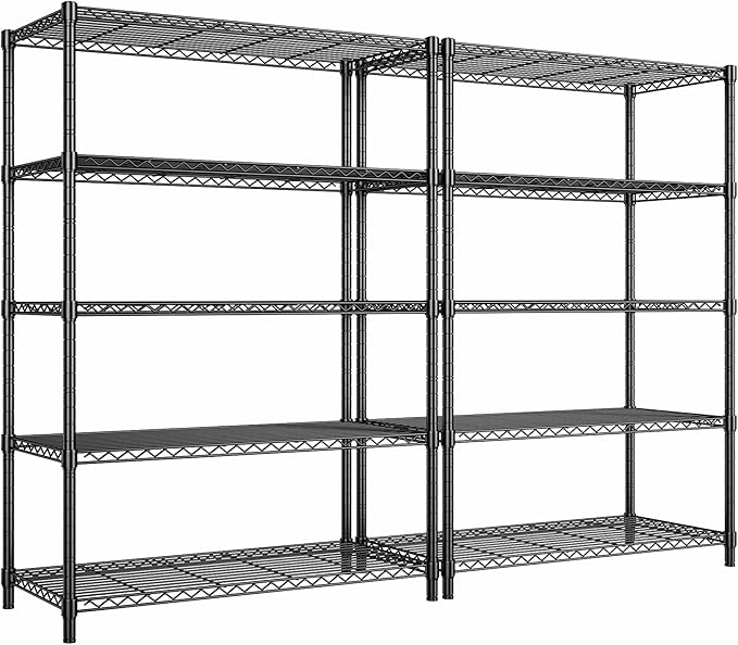 5 Tier Storage Shelves 71"H Wire Shelving Adjustable Metal Shelving,1000LBS Pantry Shelves Sturdy Steel Wire Shelf for Kitchen School Pantry Garage Warehouse ,71"H X35.5"W X13.8"D, Black,2P-CasaMuseHome