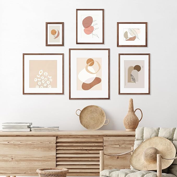 5x7 Picture Frame Set of 4 Natural Solid Walnut Photo Frames with 4x6 Removable Mat Wall Hanging Large Handcrafted Frame with HD Plexiglass Wall and Tabletop Display Large Poster Frame-CasaMuseHome