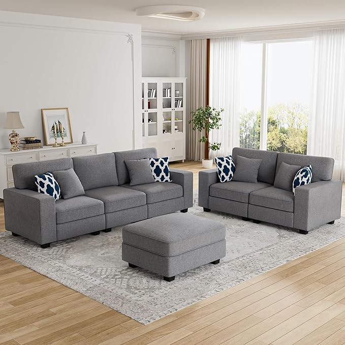 L Lengend Vansen Modular Sectional Sofa U Shaped Couch with Ottoman Modern Reversible Corner Sectional Couch for Living Room (Dark Grey, 2+3 with Ottoman)-CasaMuseHome