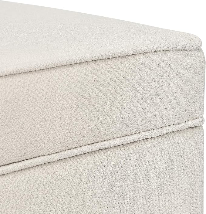 Adeco 17.5" Square Fabric Ottoman with Storage - Upholstered Cotton Linen Foot Rest - Flip Top Footstool with Sturdy Wood Legs, Small Cube Coffee Table Extra Seat for Living Room, Bedroom, White-CasaMuseHome