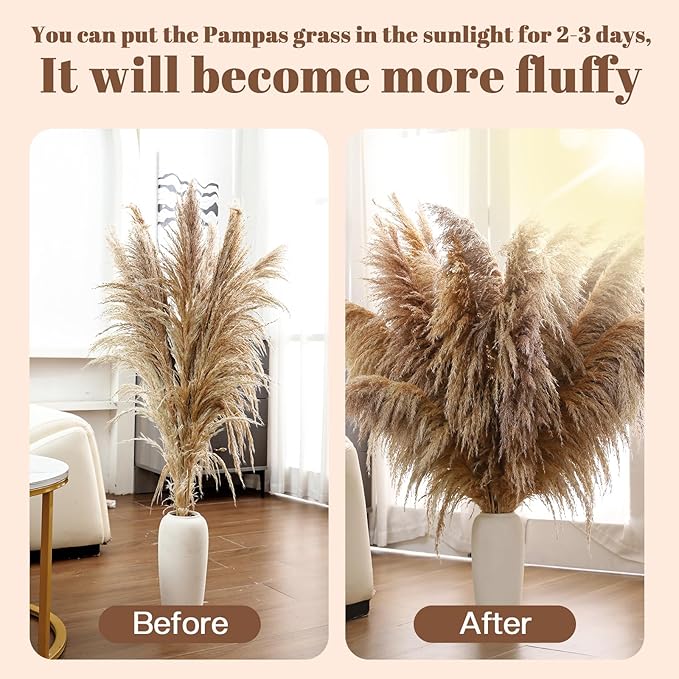 46" inch 11 Stems Natural Pampas Grass Tall Decor,Pompas Grass,Large Borwn Tall Pampas Grass for Floor Vase,Wedding Decorations,Party,Boho Home Decor,and Creating a Boho Ambiance-CasaMuseHome