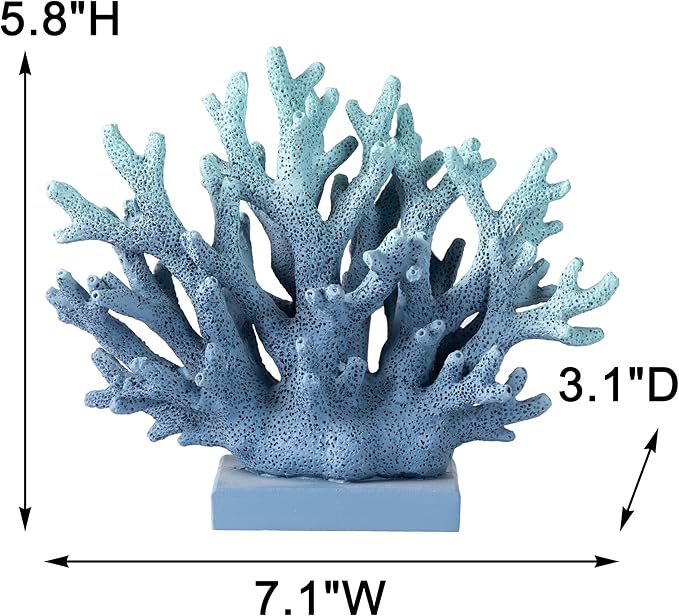 5.8" H Blue Coral Decor, Resin Coral Statue, Nautical Decorations for Home, Beach/Coastal/Ocean Themed Cabinet Shelf Tabletop Decor-CasaMuseHome