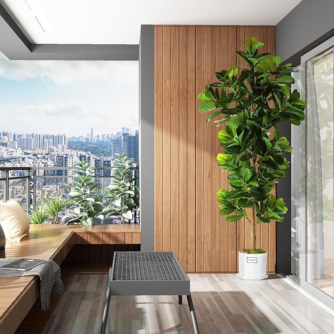 7.3ft Artificial Fiddle Leaf Fig Tree (87in) with Plastic Nursery Pot Faux Tree, Ficus Lyrata Fake Plant for Office House Farmhouse Living Room Home Decor (Indoor/Outdoor)-CasaMuseHome