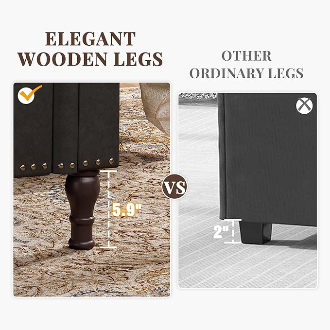 60" Storage Ottoman Bench for Bedroom, Full Queen Storage Bench with Button, Upholstered Bedroom Bench with Rolled Arms for Living Room, Storage Room, Entryway, Black-CasaMuseHome