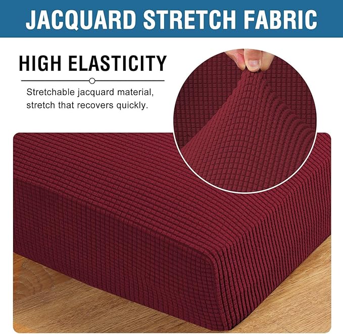 H.VERSAILTEX Super Stretch Individual Seat Cushion Covers Sofa Covers Couch Cushion Covers Slipcover Sets Thick Jacquard Textured Twill Fabric (1 Piece Chair Cushion Cover, Burgundy Red)-CasaMuseHome