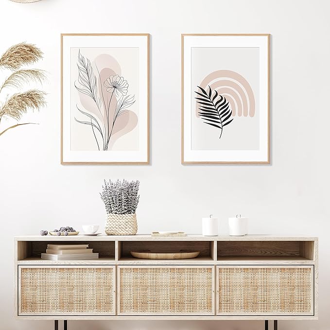 24x36 Poster Frame Set of 2 Natural Solid Oak Photo Frames with 20x30 Removable Mat Wall Hanging Large Handcrafted Frame with HD Plexiglass Wall and Tabletop Display Large Picture Frame-CasaMuseHome